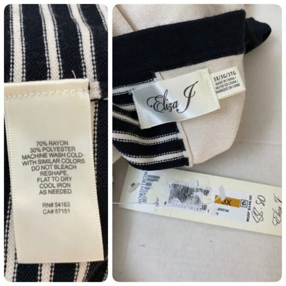 Eliza J Placed Stripe Midi Sweater Dress Plus Size 3X Ivory Black A Line - Picture 5 of 7